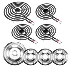 7561: New W10196405 W10196406 Electric Stove Burner Drip Pans & MP22YA Electric Range Burner Element Unit Set by Cenipar-Compatible with Whirl-pool Ke