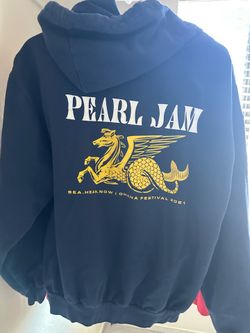Official Pearl Jam 2021 Festival Zip-Up Hoodie – Navy Blue, Size L