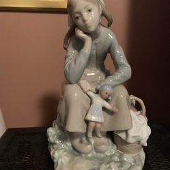 Antique Lladro Girl Playing With Doll