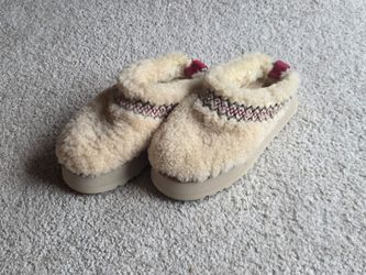 UGG Tazz Braid Curly Platform Slippers Women's Size 7 Hardwood Beige 1143976
