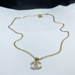 14k Solid Gold Cubana Chain And Cc Pendant , Necklance Gold Pendant