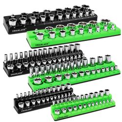 Magnetic Socket Organizer Set, 6-piece 1/4", 3/8", 1/2" SAE & Metric Socket Holder, Drive Socket Trays, Storage Tool Box, Holding 143 Slots