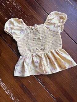 Floral Smocked Peplum Top with Puff Sleeves 3T