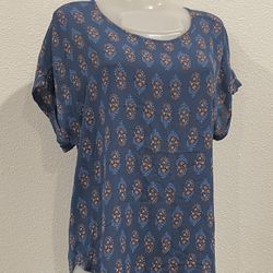 Maurices Blue Patterned Short Sleeve Women's Blouse