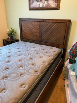 Queen Bed Frame with Wood Chevron Headboard queen