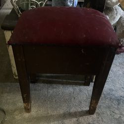 Rustic Vintage Piano Bench – Mahogany Finish with Burgundy Velvet Cushion