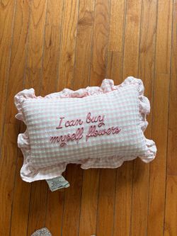 Pink Gingham Embroidered Decorative Throw Pillow