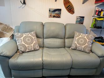 Leather Green Leather Couch w/Reclining Ends - $750