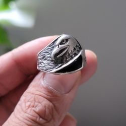 Eagle ring sterling silver size 10.5 With Onyx
