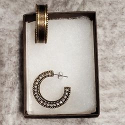 SILPADA Leather Together Brass Crystal Hoop Earrings. Like New! 