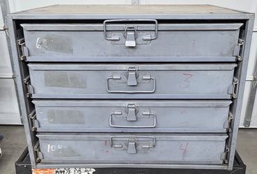 Vintage Industrial 4-Drawer Steel Parts Cabinet (LOADED with Hardware!)