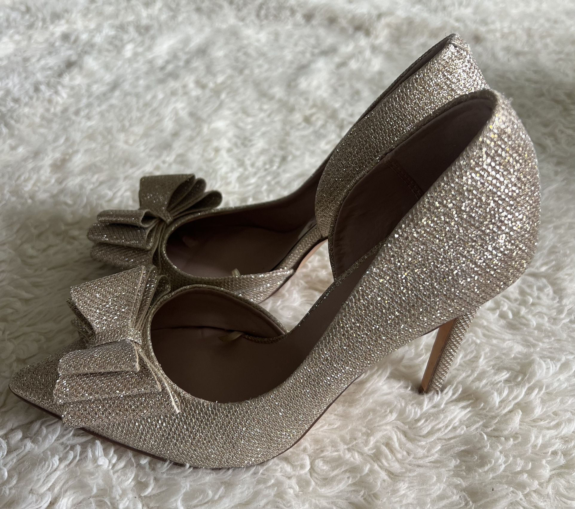 Betsy Johnson Shimmery Gold Bow Heels