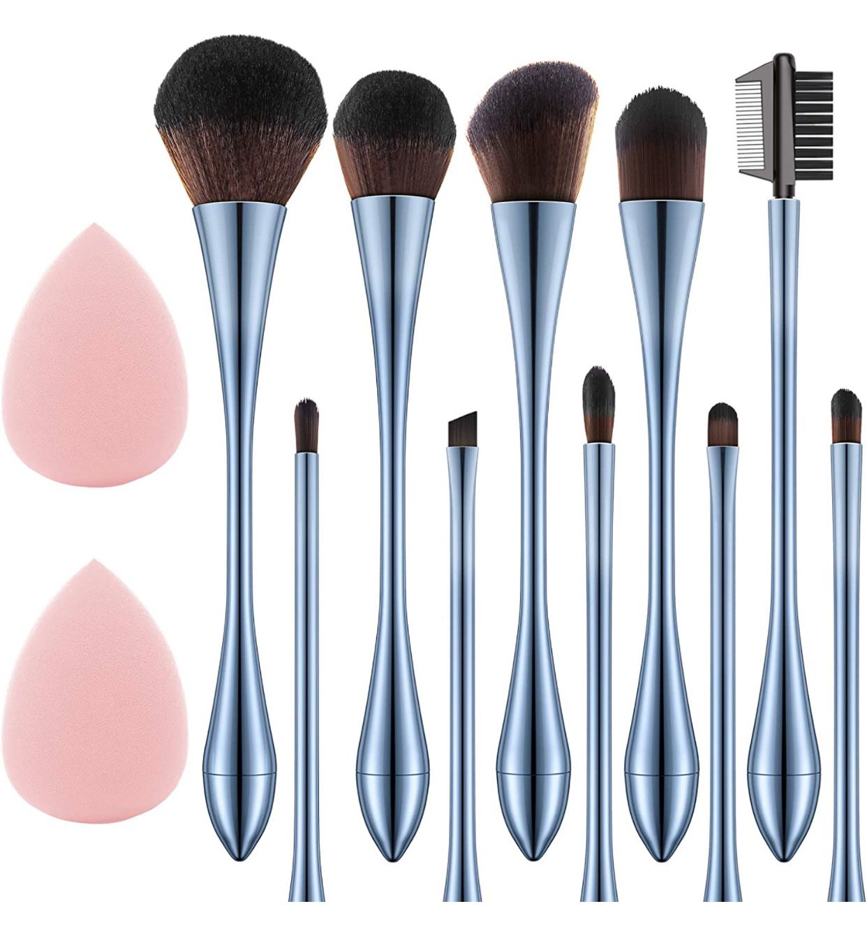 10Pcs Premium Synthetic Makeup Brush Set with 2 Sponge Blenders