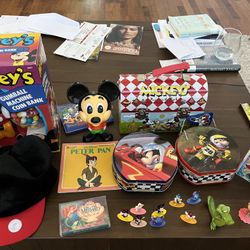 Lot Of Disney Vintage:Gum ball Machine, Lunch Boxes,Little Mermaid,Book,Figurine