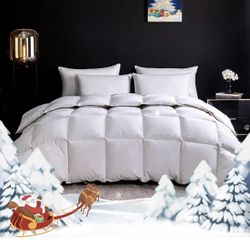 Ousidan Goose Feather Down Fiber Comforter King Size, 100% Organic Cotton Duvet Insert,All-Season Luxury Duvet Insert with Baffle Box Design, 700+