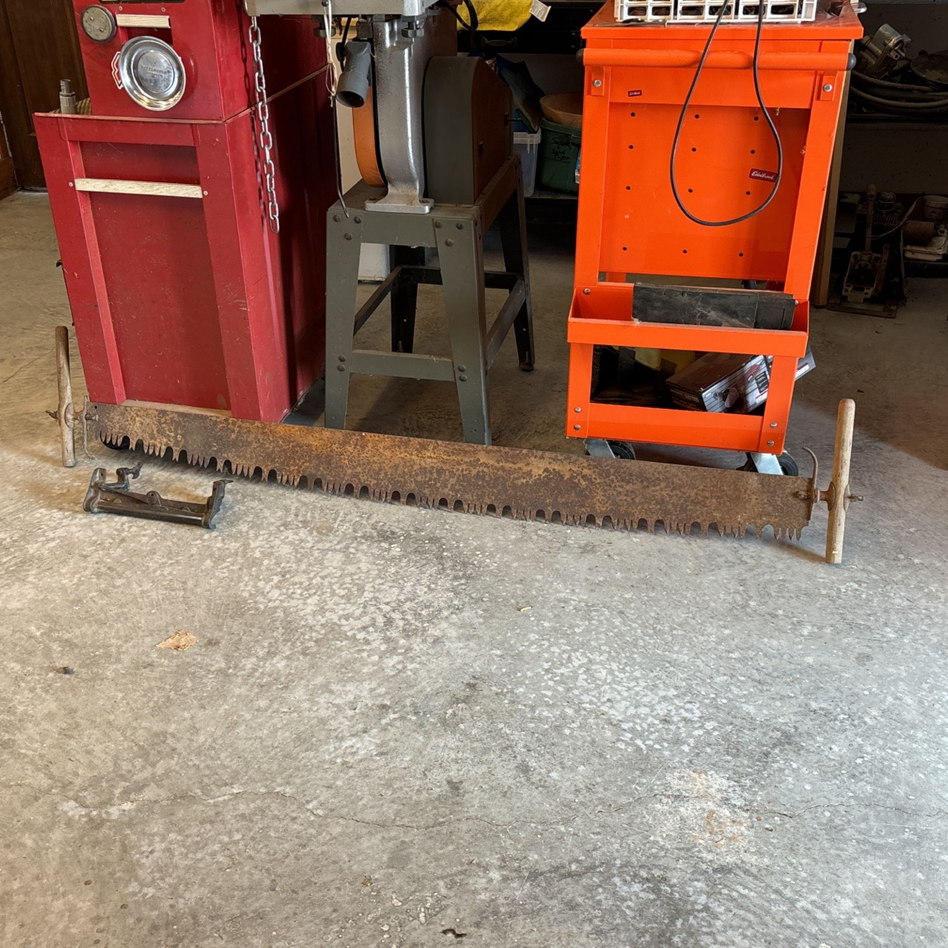 Vintage 72” Cross Cut Saw And Cross Cut Vice