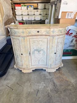 Hand-Painted Accent Cabinet with Floral Motifs