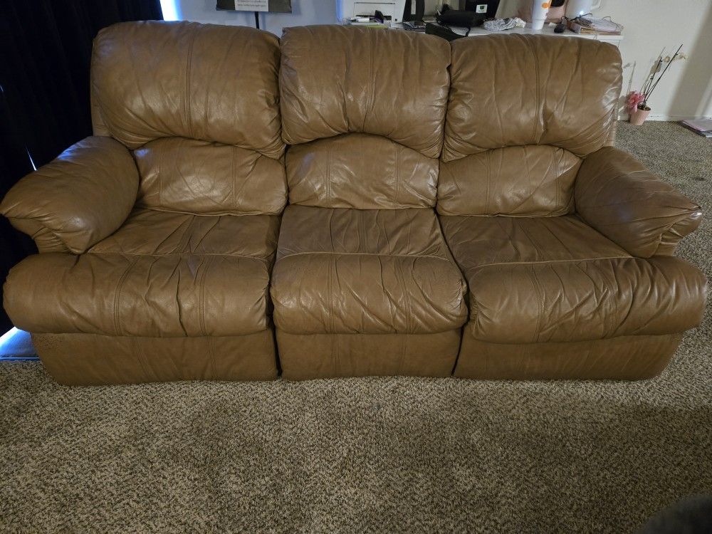Real LEATHER couch W Double Recliner