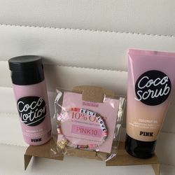 Body Lotion  and Body  scrub Plus a bracelet From Pink