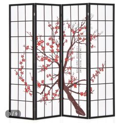 6 Feet Folding Decorative Oriental Privacy Screen with Plum Blossom Design $70