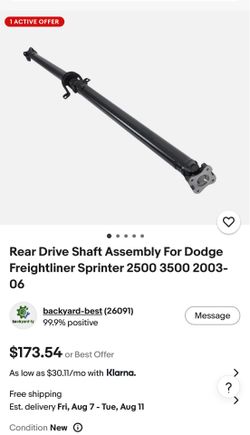 Rear Drive Shaft Assembly Dodge Sprinter 2500