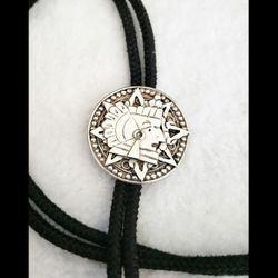 39" Solid Sterling Silver Aztec God Bolo Tie w 5mm Cotton Cord & Handforged Solid Sterling Tips