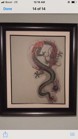 Framed dragon art drawing 250. Original