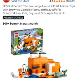 LEGO Minecraft The Fox Lodge House 21178 Animal Toys with Drowned Zombie Figure, Birthday Gift for Grandchildren, Kids, Boys and Girls Ages 8 and Up