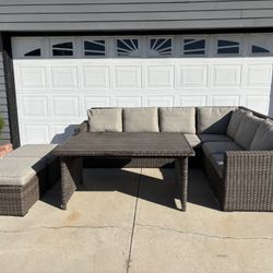 Outdoor Complete Patio Set with Table and Pair of Ottoman