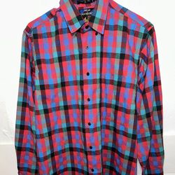 Vintage Gear by Van Heusen Mens Medium Red Multicolor Plaid Button Up Shirt