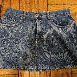 Vintage Paisley Denim Mini Skirt 