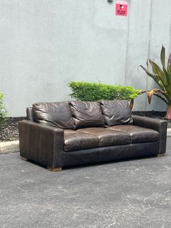 RH Brown Leather Maxwell Three Seater Couch FREE DELIVERY