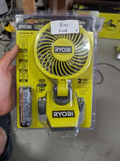 RYOBI USB Lithium Clamp Fan Kit with 2.0 Ah USB Lithium Battery and Charging Cable