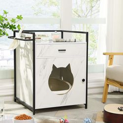 Cat House Furniture, Litter Box Storage, White  