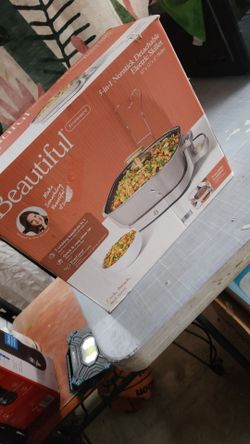 Beautiful 5 in 1 Electric Skillet - Expandable up to 7 Qt with Glass Lid, White Icing by Drew Barrymore