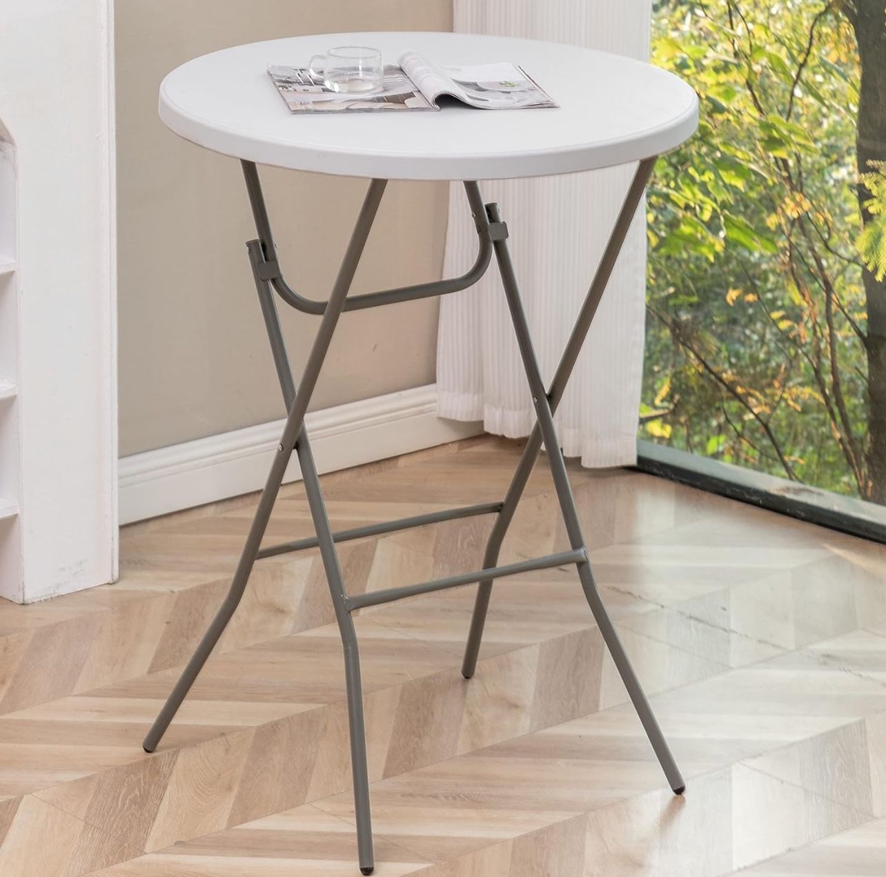HIGH BOYS, 32" BAR TABLE, FOLDING, WHITE, 44" HIGH.