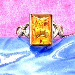 Sterling Baltic Amber Ring sz 6