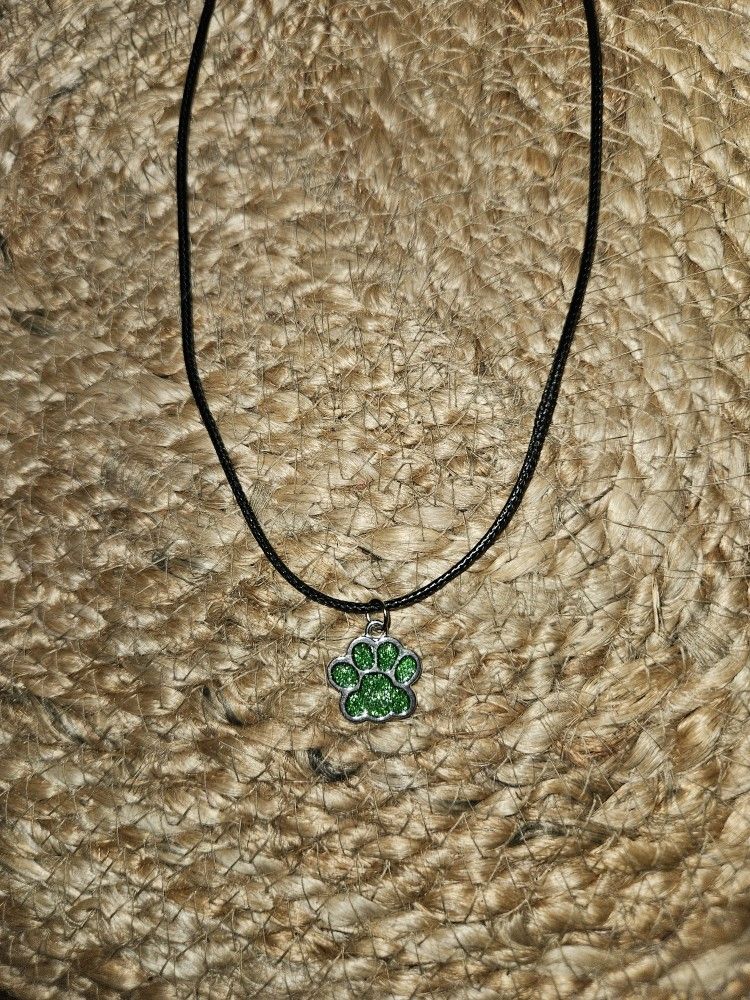 Necklace With Glitter Green Paw Charm 