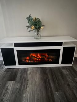 White Electric Fireplace TV Stand Console