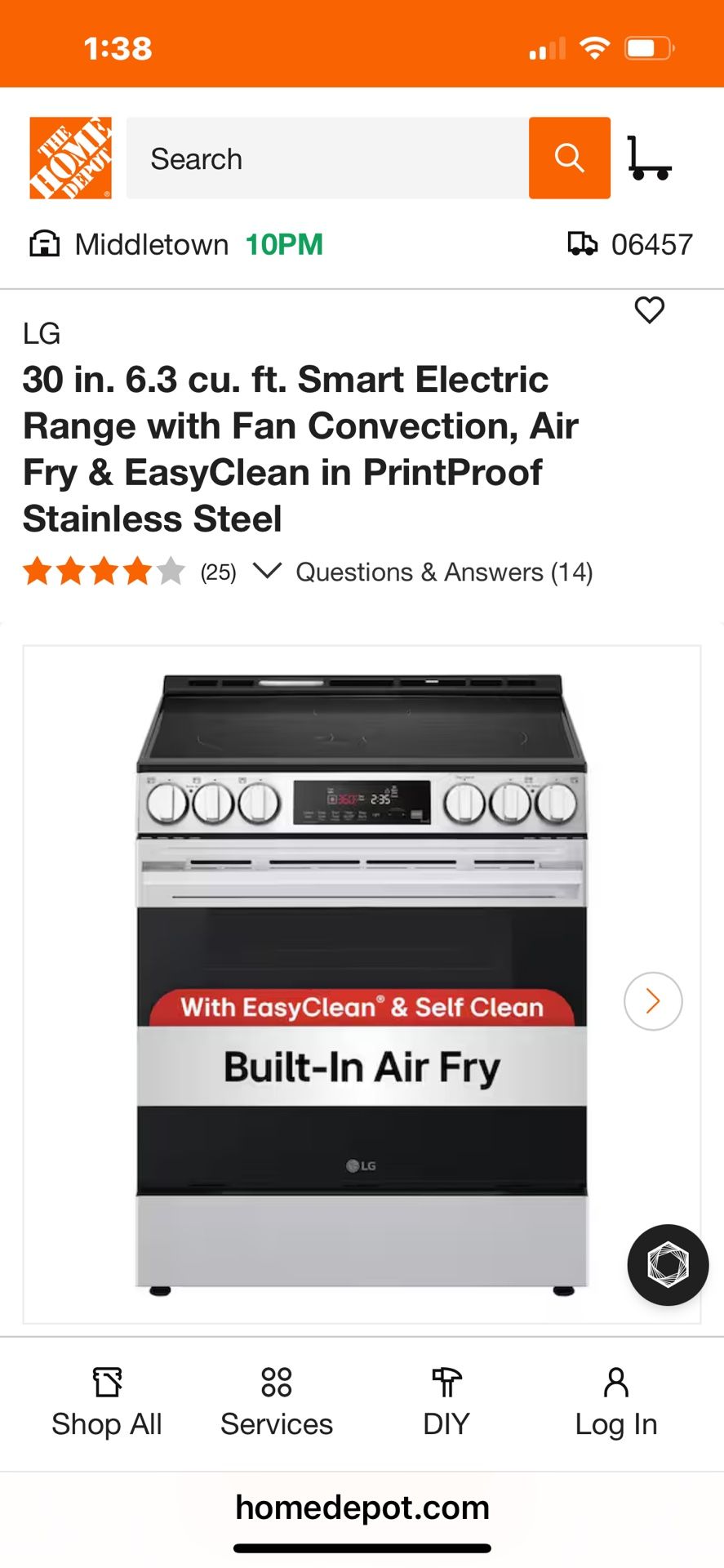 Lg 5 burner electric range / with air fryer