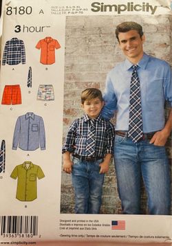 Simplicity 8180  Boys Mens  Shirt Shorts Ties Sizes All Sizes UNCUT