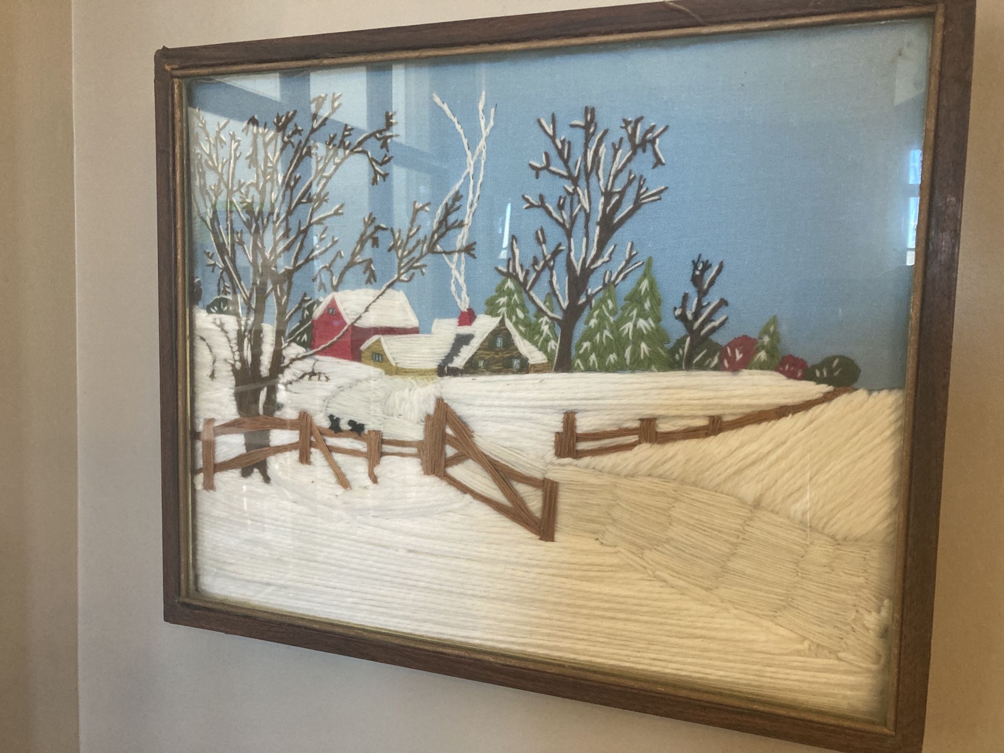 vintage framed yarn art