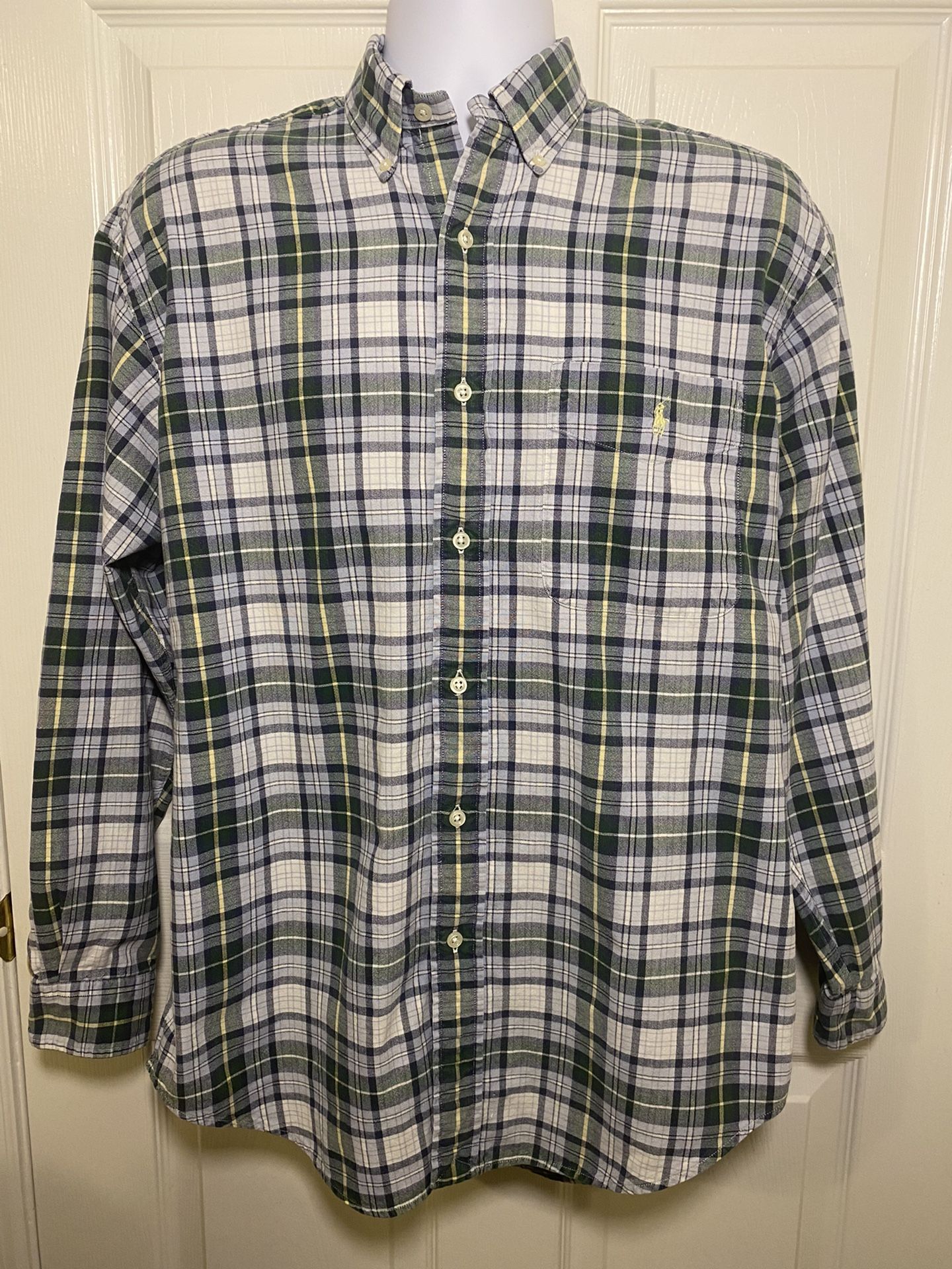 Ralph Lauren BIG SHIRT Men’s size S Blue Green Plaid Long Sleeve Button Down Shirt