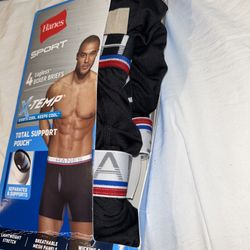 HANES SPORT 4 TAGLESS BOXER BRIEFS,X-TEMP, SIZE XL TOTAL SUPPORT POUCH black