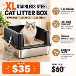 XL Stainless Steel Cat Litter Box + Scoop