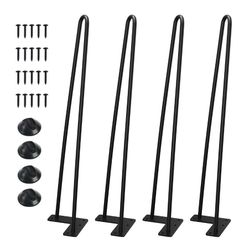 20 Inch Heavy Duty Hairpin Furniture Legs, Metal Home DIY Projects for Nightstand, Coffee Table, Desk, etc with Rubber Floor Protectors Black 4PCS