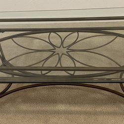 Living Room Glass & Metal Table With Matching End Table 