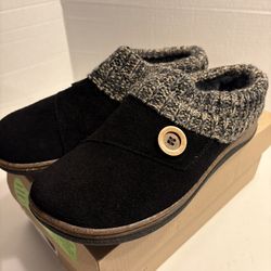 Clarks Women’s Black Sweater Suede Leather Comfort Clog Knitted Collar Slipper 10M