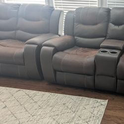 Two Piece Leather Sofa Set 
