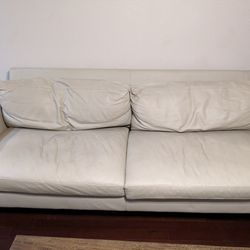 White Taupe Leather Sofa by Bassett Furniture